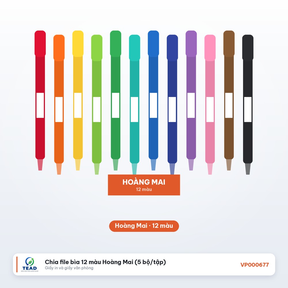 [VP000677] Chia file bìa 12 màu Hoàng Mai (5 bộ/tập)