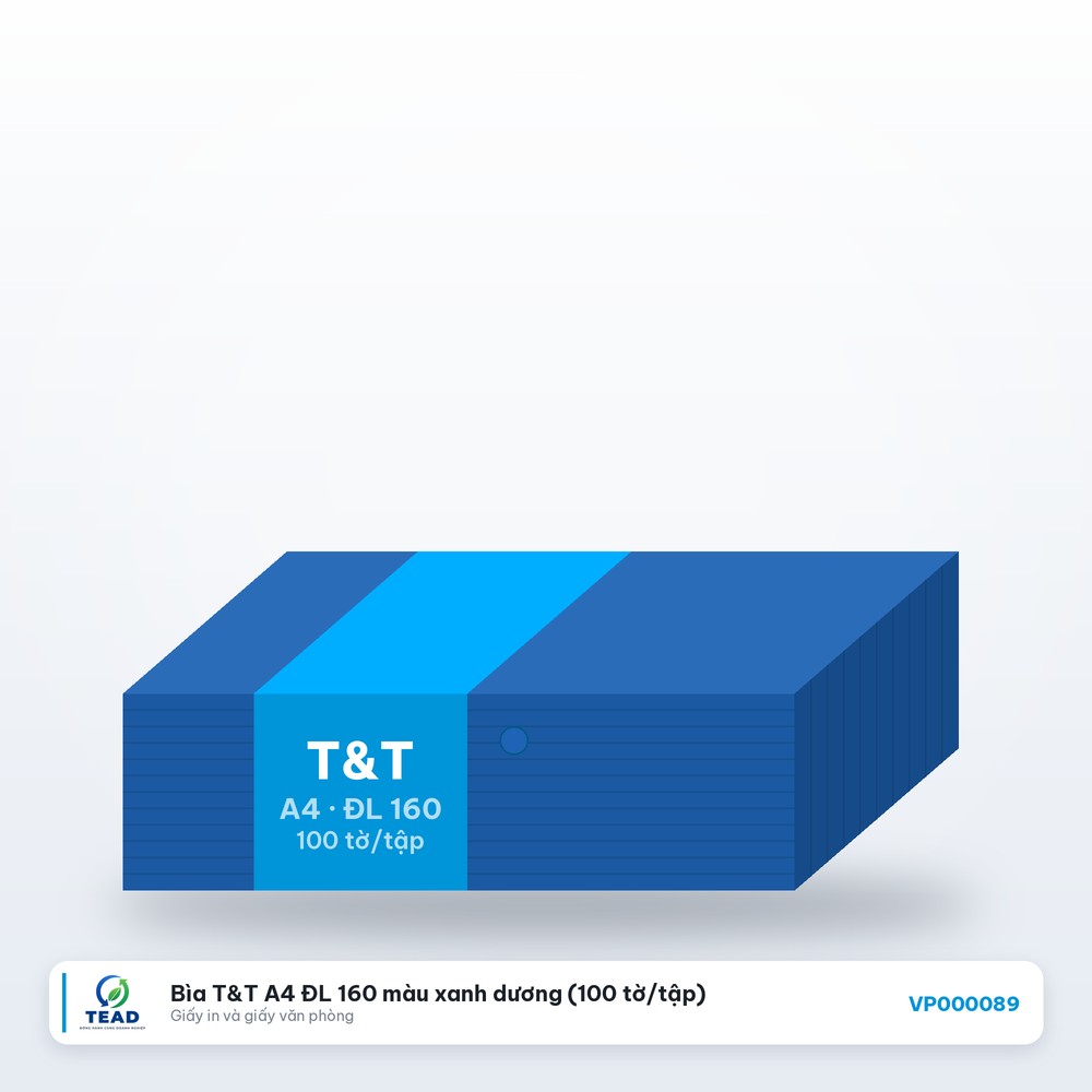 [VP000089] Bìa T&T A4 ĐL 160 màu xanh dương (100 tờ/tập)