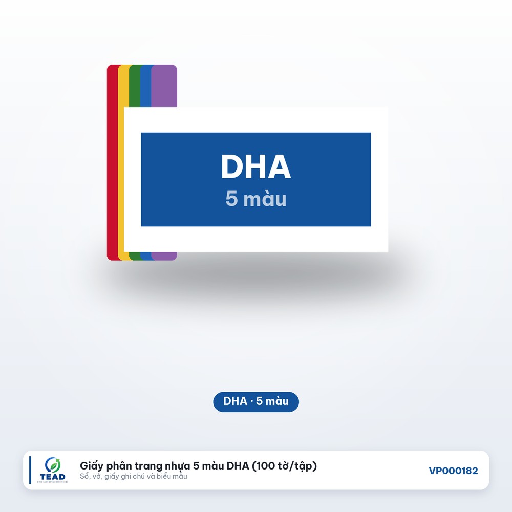 [VP000182] Giấy phân trang nhựa 5 màu DHA (100 tờ/tập)