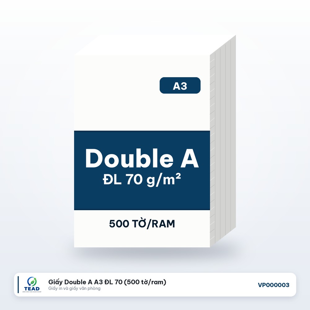 [VP000003] Giấy Double A A3 ĐL 70 (500 tờ/ram)